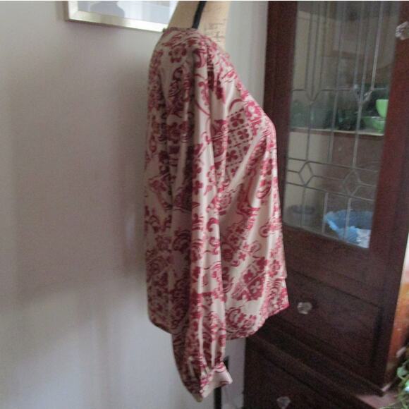 Vintage 80s 90s New Editions Taupe Maroon Abstract Blouse Size L Long Sleeve - Picture 5 of 15